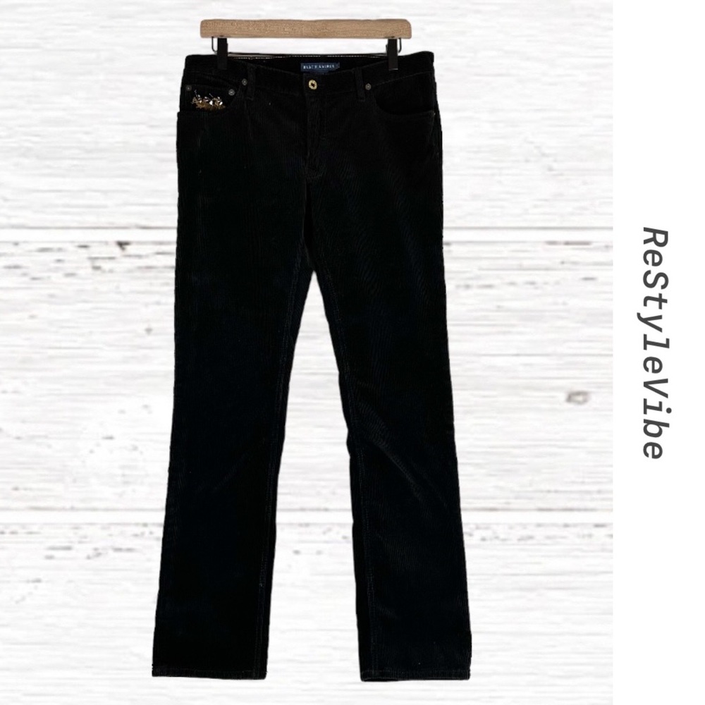 RALPH LAUREN Women’s Size 12 Pants Corduroy Black Stretch Bootcut Style Fit